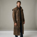 Men’s Australian Full Length Duster Outback Coat – Distressed Nubuck Cowhide Leather