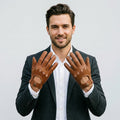 Men’s Cognac Leather Driving Gloves – Handcrafted Classic Motoring Style