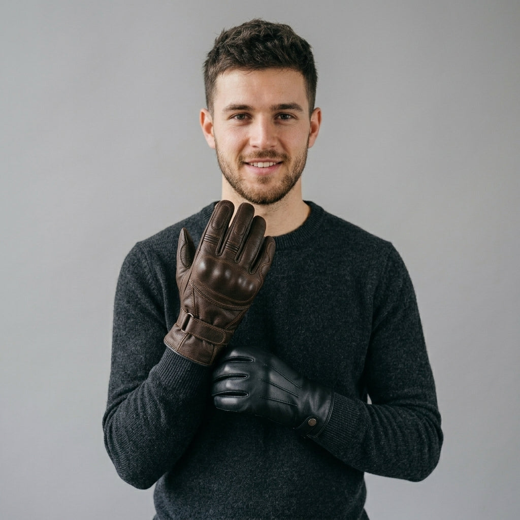 Men’s Cognac Leather Driving Gloves – Handcrafted Classic Motoring Style