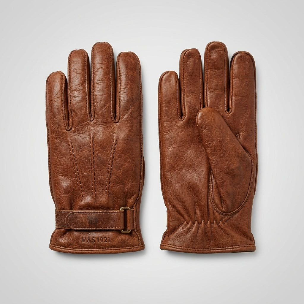 Marks & Spencer Brown Leather Gloves with Elasticated Wrist