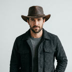 Barmah Brown Squashy Leather Hat with Braided Hatband – Crushable Cowhide Design