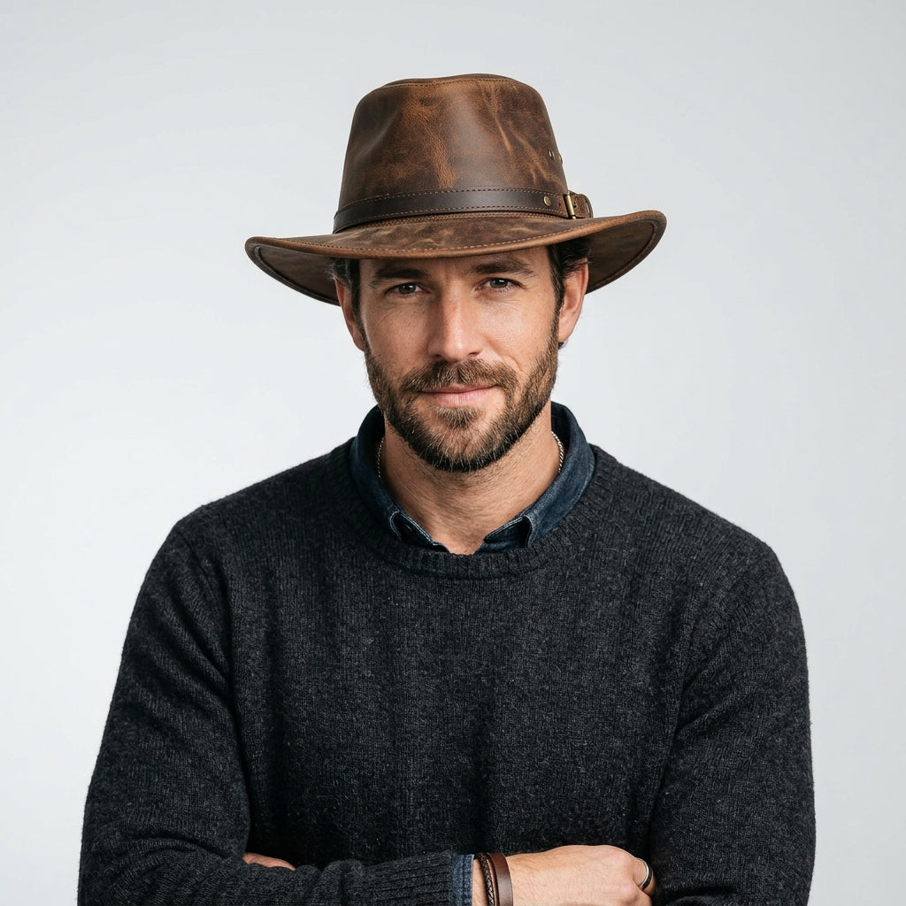 Equistl Cow Crazy Style Brown Leather Cowboy Hat – Rustic Western Western Hat