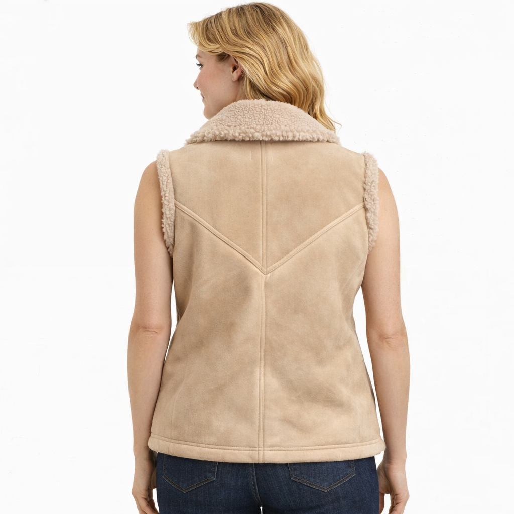Light Brown Suede-Style Faux Shearling Teddy Vest for Women