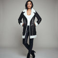 Long Black & White Shearling Coat – Premium Winter Luxury Jacket