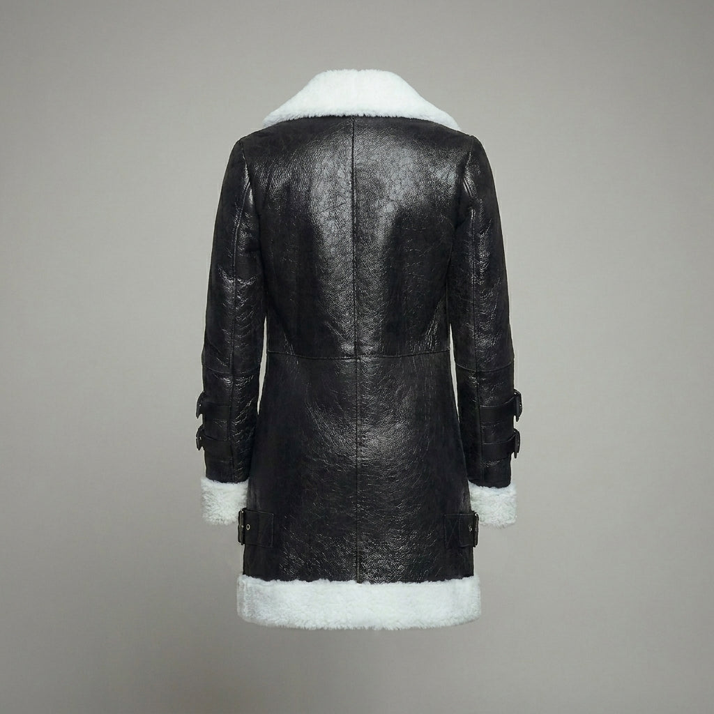 Long Black & White Shearling Coat – Premium Winter Luxury Jacket