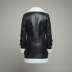 Long Black & White Shearling Coat – Premium Winter Luxury Jacket