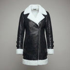 Long Black & White Shearling Coat – Premium Winter Luxury Jacket