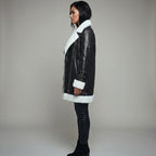 Long Black & White Shearling Coat – Premium Winter Luxury Jacket