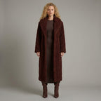 Luxe Brown Long Shearling Winter Coat for Women