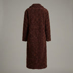 Luxe Brown Long Shearling Winter Coat for Women