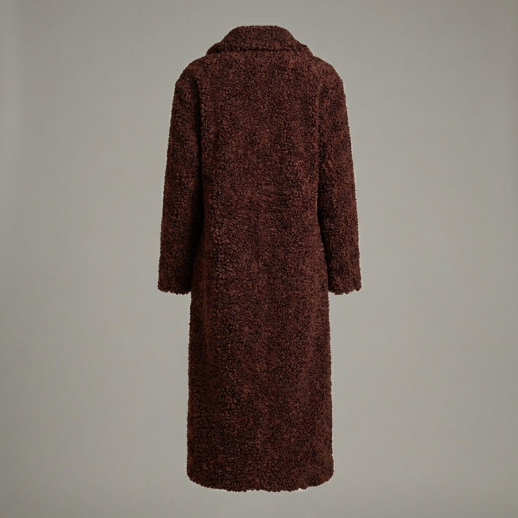 Luxe Brown Long Shearling Winter Coat for Women