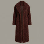 Luxe Brown Long Shearling Winter Coat for Women