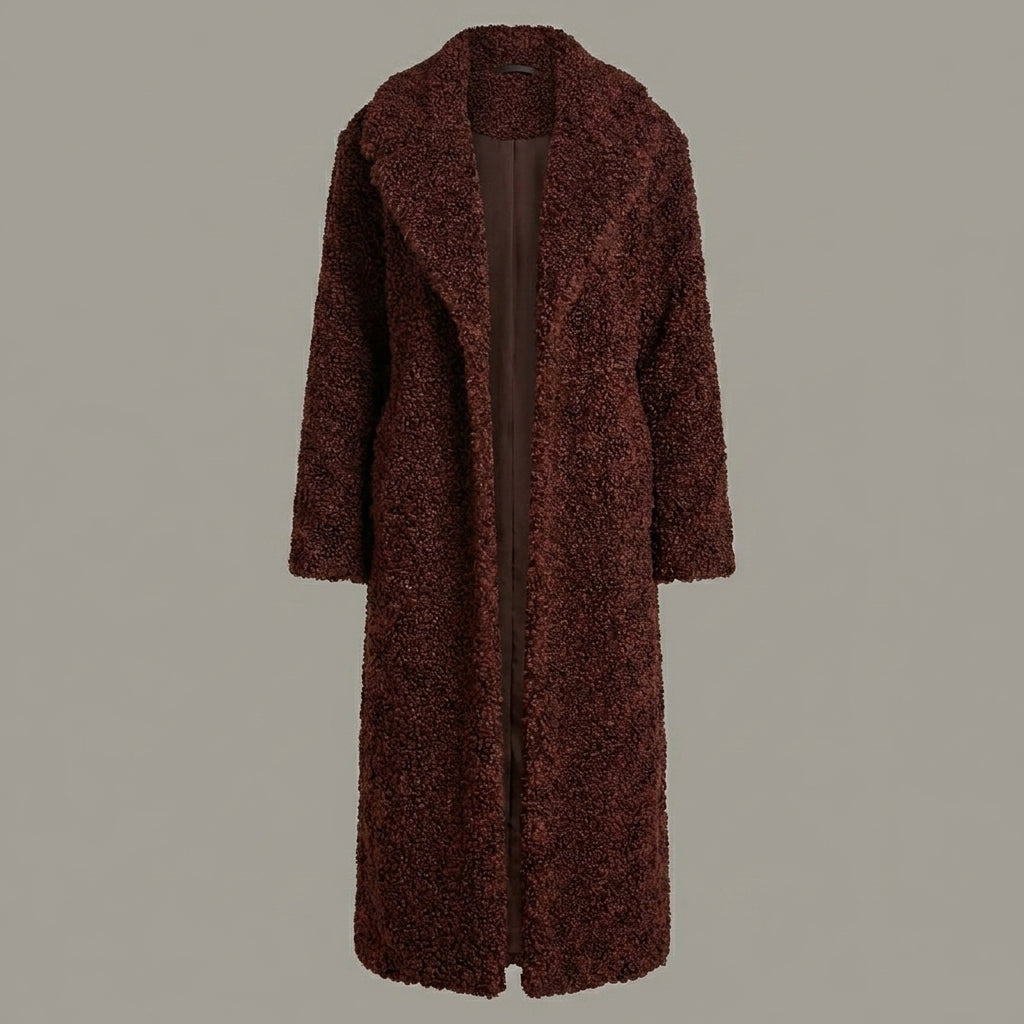 Luxe Brown Long Shearling Winter Coat for Women