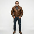 Men’s Brown A-2 Pilot Leather Jacket – Classic Military Flight Bomber Style