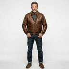 Men’s Brown A-2 Pilot Leather Jacket – Classic Military Flight Bomber Style