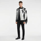 Men’s Black & White Studded Cowboy Leather Jacket