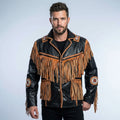 Men’s Cowboy Cowhide Leather Jacket with Fringe & Beads