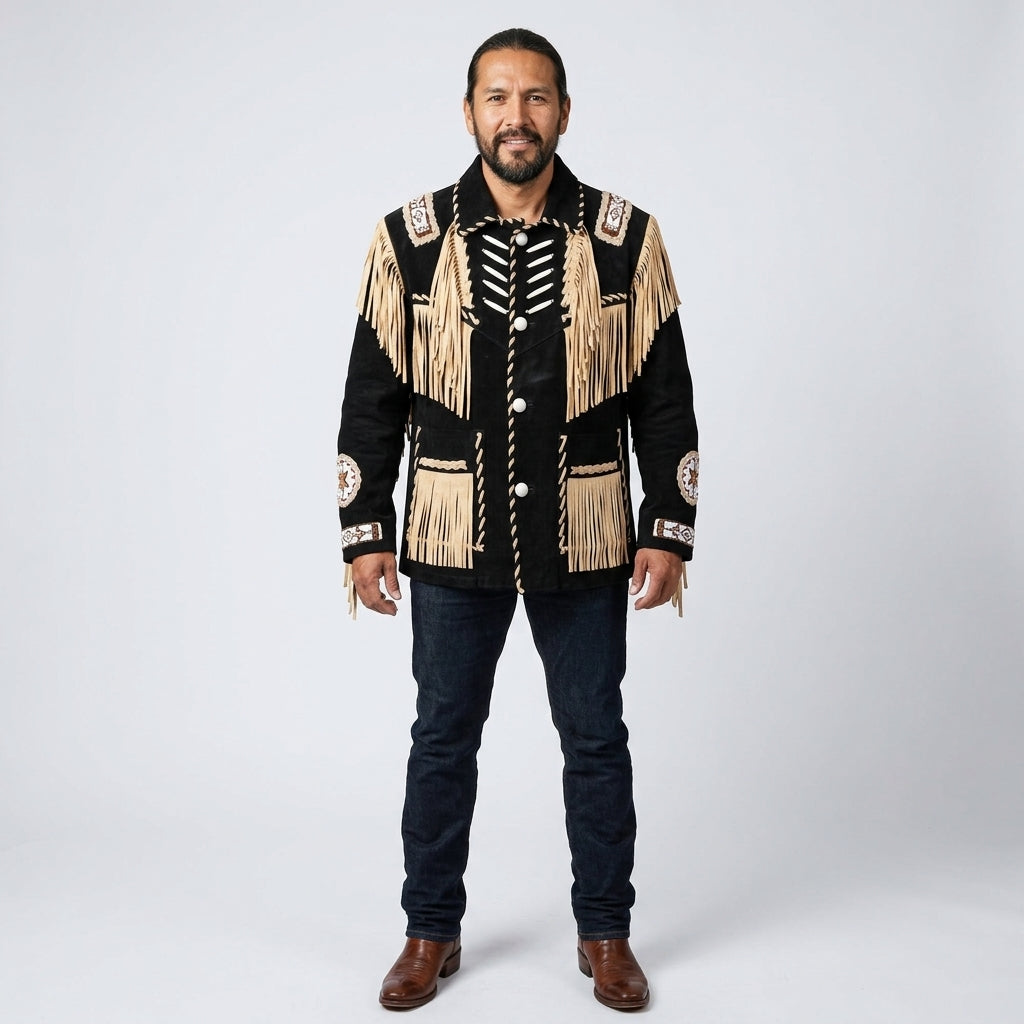 Men’s Black Cowboy Western Leather Jacket