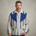 Men’s White & Blue Suede Cowboy Leather Jacket