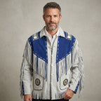 Men’s White & Blue Suede Cowboy Leather Jacket