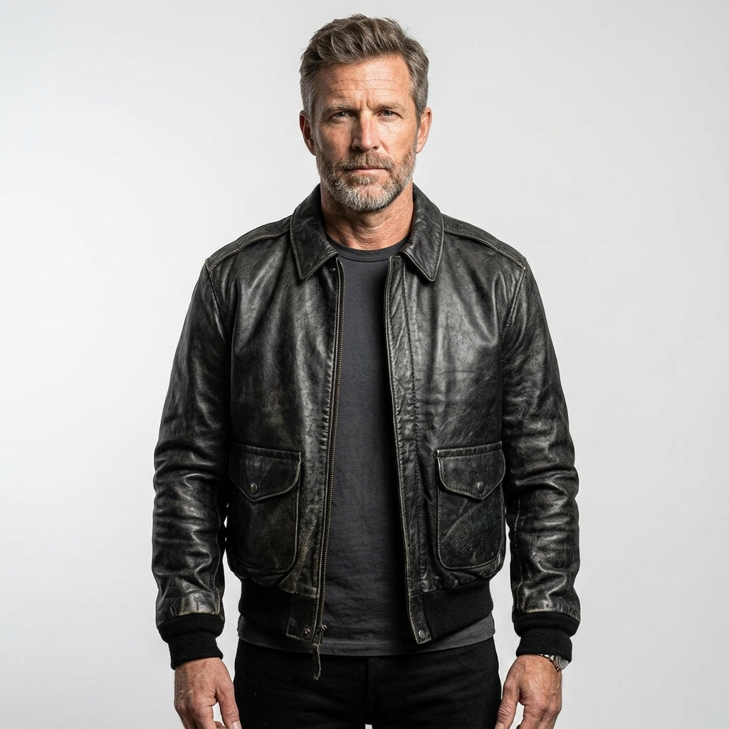 Men’s Vintage Military Flight Leather Jacket