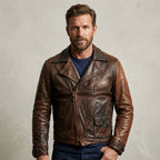 Men’s Vintage D-Pocket Waxed Distressed Leather Jacket