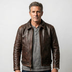 Men’s Distressed Brown Cafe Racer Leather Jacket –