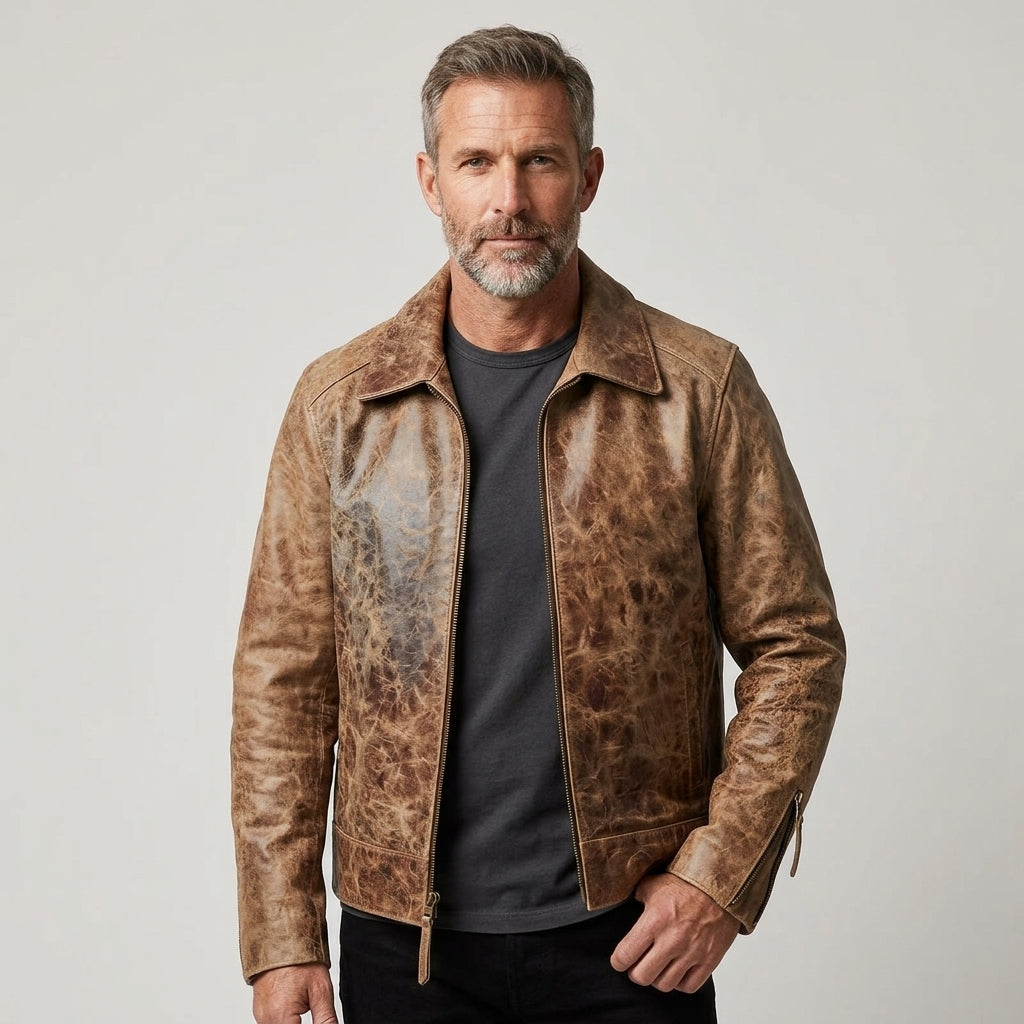 Men’s Vintage Distressed Brown Real Leather Jacket