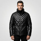 Men’s Black Lambskin Leather Puffer Jacket