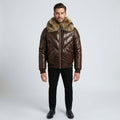 Men’s Dark Brown V-Bomber Leather Jacket