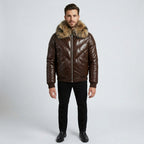 Men’s Dark Brown V-Bomber Leather Jacket