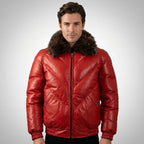 Men’s Premium Red Goose Down Leather Jacket