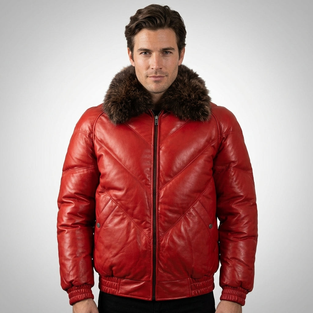 Men’s Premium Red Goose Down Leather Jacket