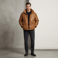 Men’s Brown Puffer Leather Bomber Jacket