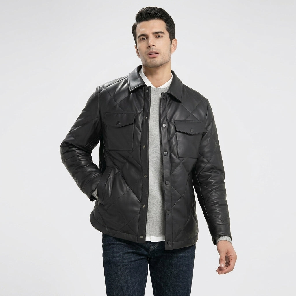 Men’s Black Quilted Lambskin Leather Jacket