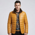 Men’s Leather Down Jacket Coat with Mink Fur Collar