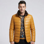 Men’s Leather Down Jacket Coat with Mink Fur Collar
