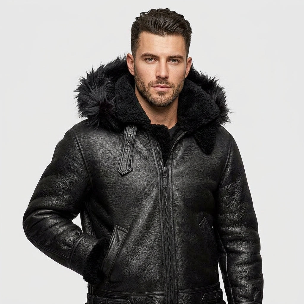 Men’s Black Hooded Bomber Jacket