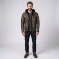 Men’s Vintage Hooded Leather Biker Jacke
