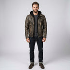 Men’s Vintage Hooded Leather Biker Jacke