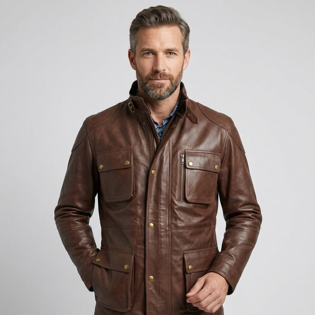 Men’s Custom Made Brown Suede Field Leather Jacket