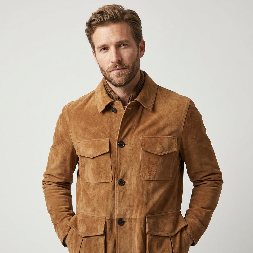 Men’s Brown Suede Field Leather Jacket - Jackets Kingdom