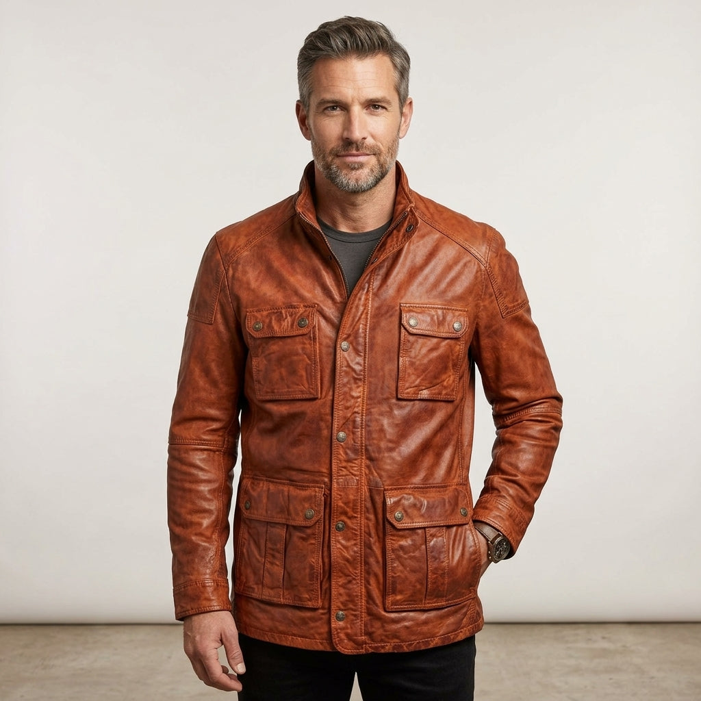 Men’s Light Brown Field Leather Jacket