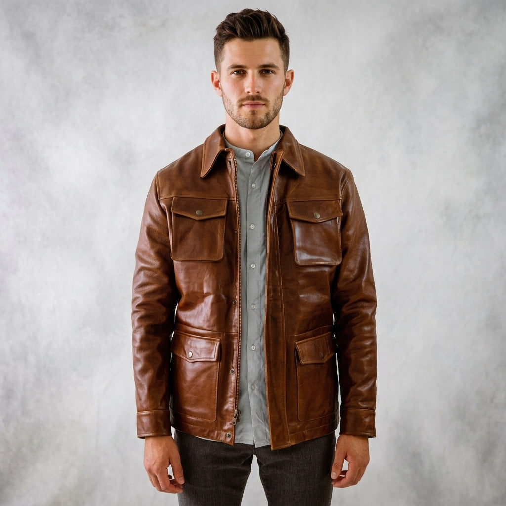 Men’s Classic Brown Leather Field Jacket