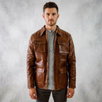 Men’s Classic Brown Leather Field Jacket