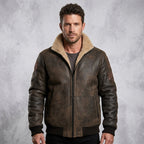 Men’s B3 RAF Aviator Brown Bomber Leather Jacket with Fur