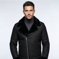 Men’s Black Crocodile Print Sheepskin Fur Leather Coat