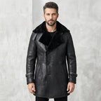Men’s Black Shearling Long Trench Coat