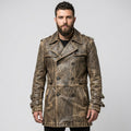 Men’s Distressed Brown Leather Trench Coat