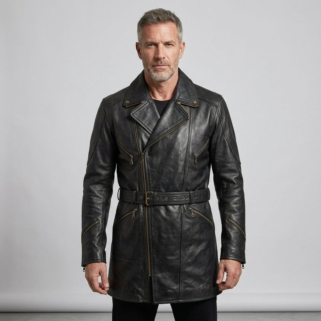 Men’s Black Leather Motorcycle Coat